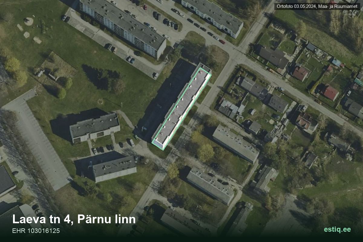 Laeva tänav 4, Pärnu – ilmakuva rakennuksesta, ääriviiva rakennusrekisteristä (EHR)