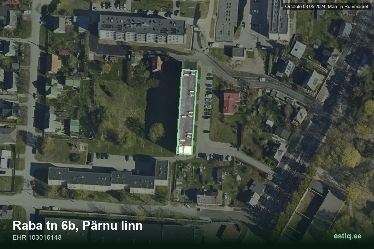 Raba tänav 6b, Pärnu – aerial photo of the building, outline from the Building Register (EHR)