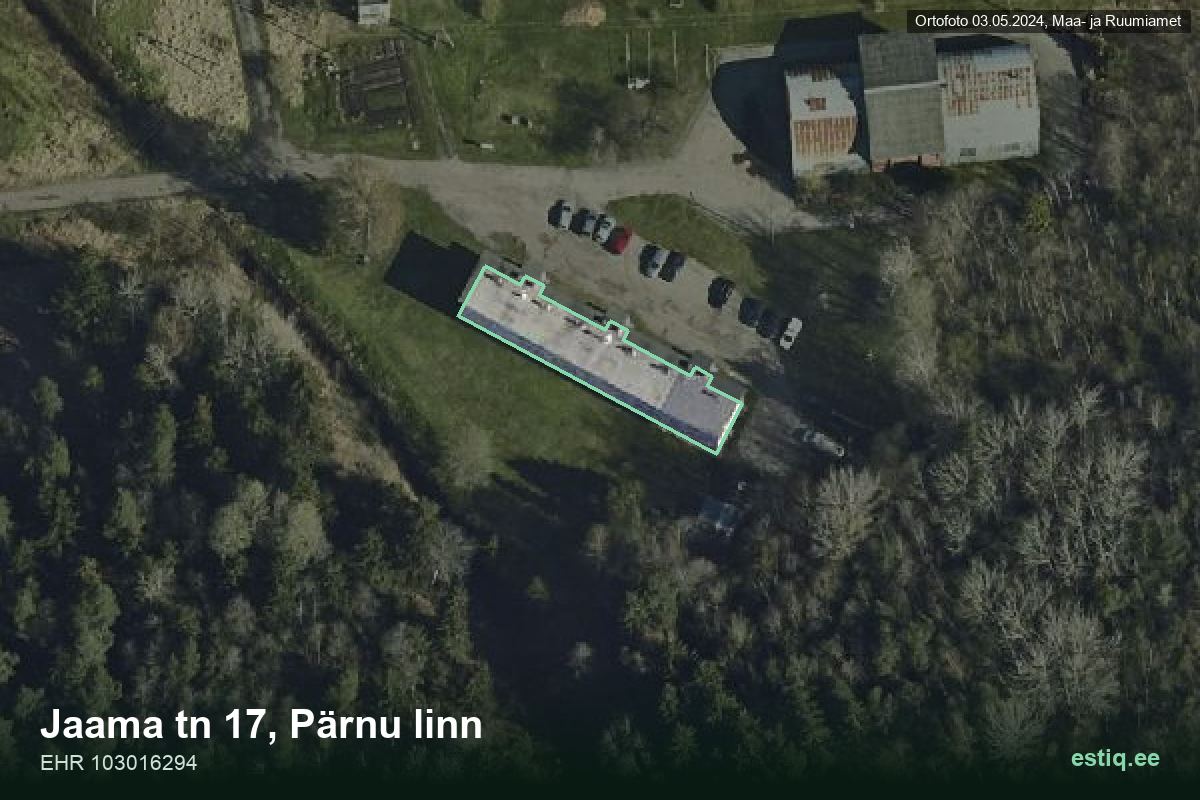 Jaama tänav 17, Pärnu – hoone aerofoto, kontuur ehitisregistri (EHR) andmetest