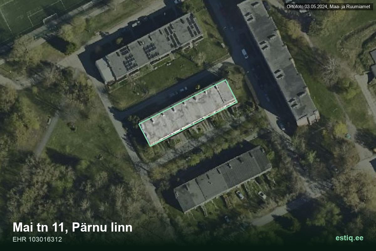Mai tänav 11, Pärnu – hoone aerofoto, kontuur ehitisregistri (EHR) andmetest