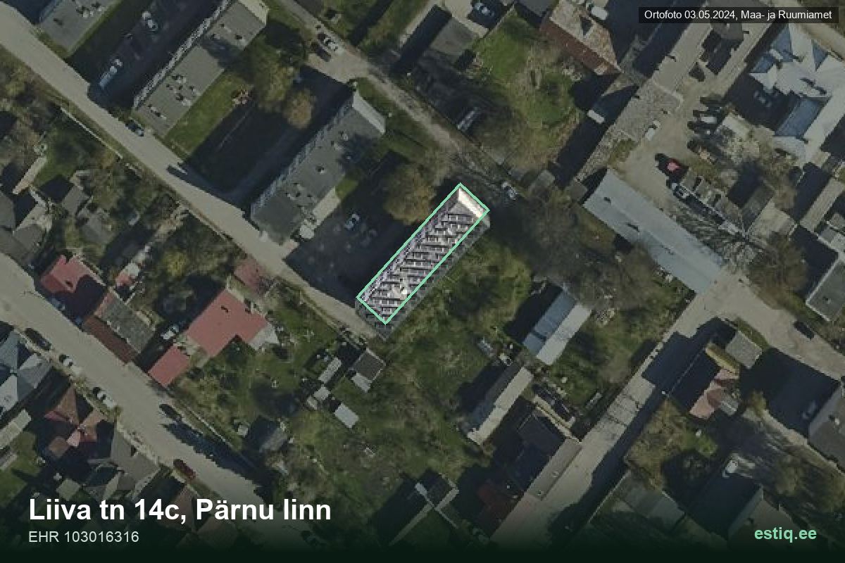 Liiva tänav 14c, Pärnu – ilmakuva rakennuksesta, ääriviiva rakennusrekisteristä (EHR)