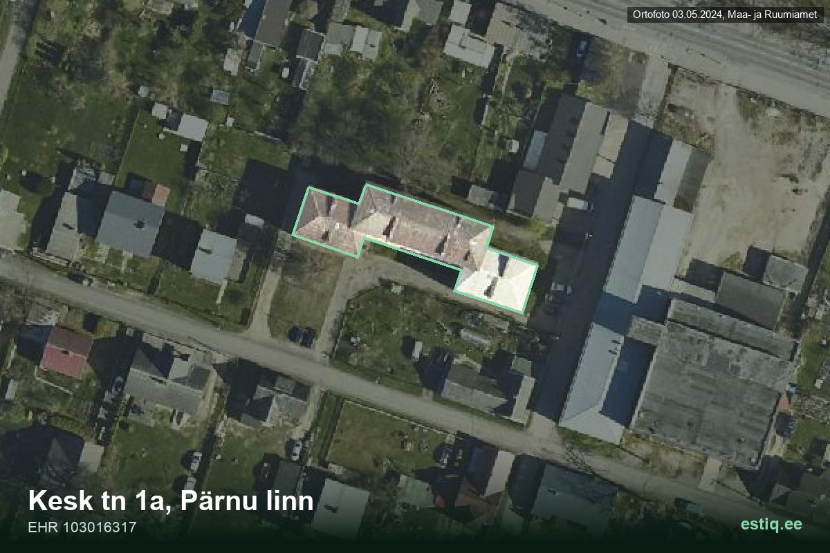 Kesk tänav 1a, Pärnu – hoone aerofoto, kontuur ehitisregistri (EHR) andmetest