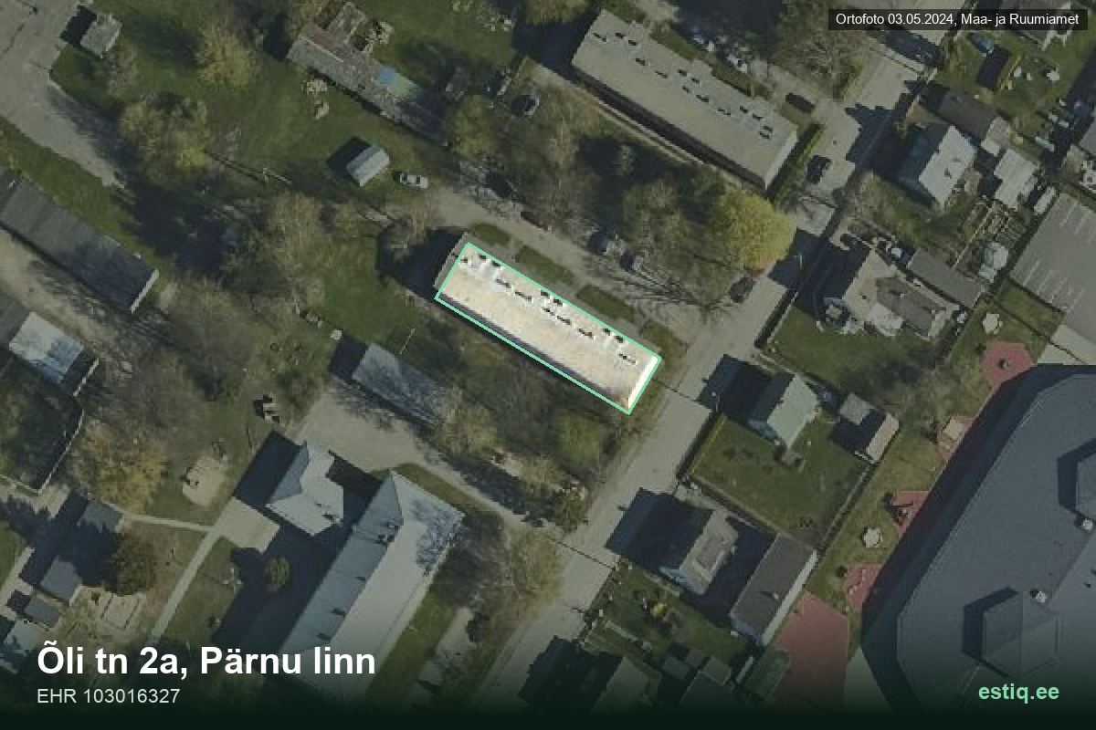 Õli tänav 2a, Pärnu – hoone aerofoto, kontuur ehitisregistri (EHR) andmetest