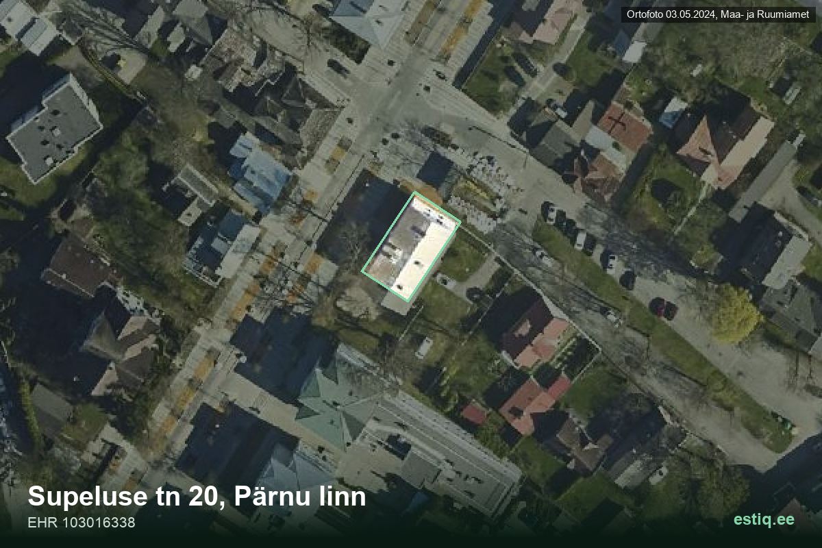 Supeluse tänav 20, Pärnu – hoone aerofoto, kontuur ehitisregistri (EHR) andmetest