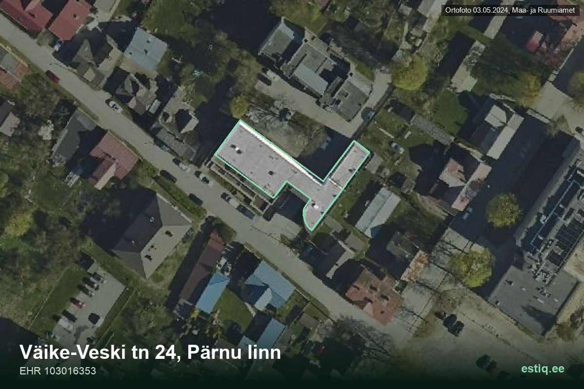 Väike-Veski tänav 24, Pärnu – ilmakuva rakennuksesta, ääriviiva rakennusrekisteristä (EHR)