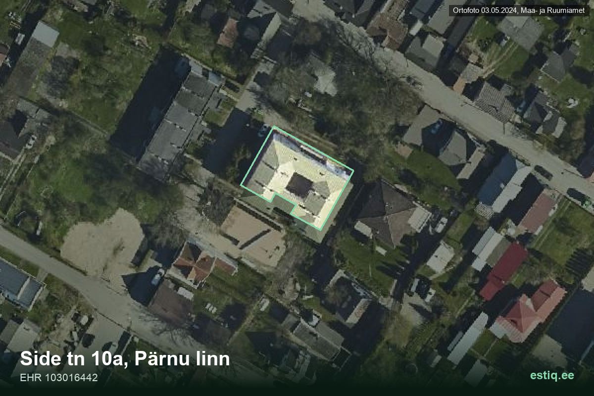 Side tänav 10a, Pärnu – аэрофото дома, контур по данным регистра строений (EHR)