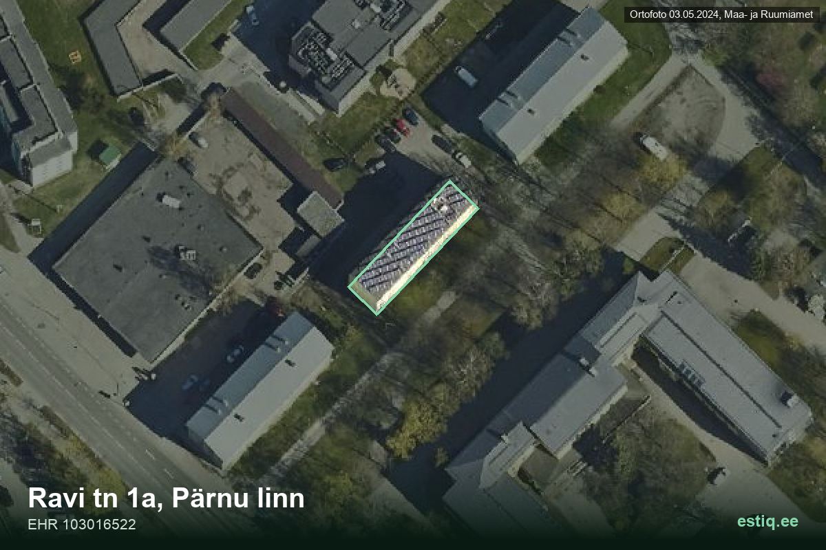 Ravi tänav 1A, Pärnu – аэрофото дома, контур по данным регистра строений (EHR)