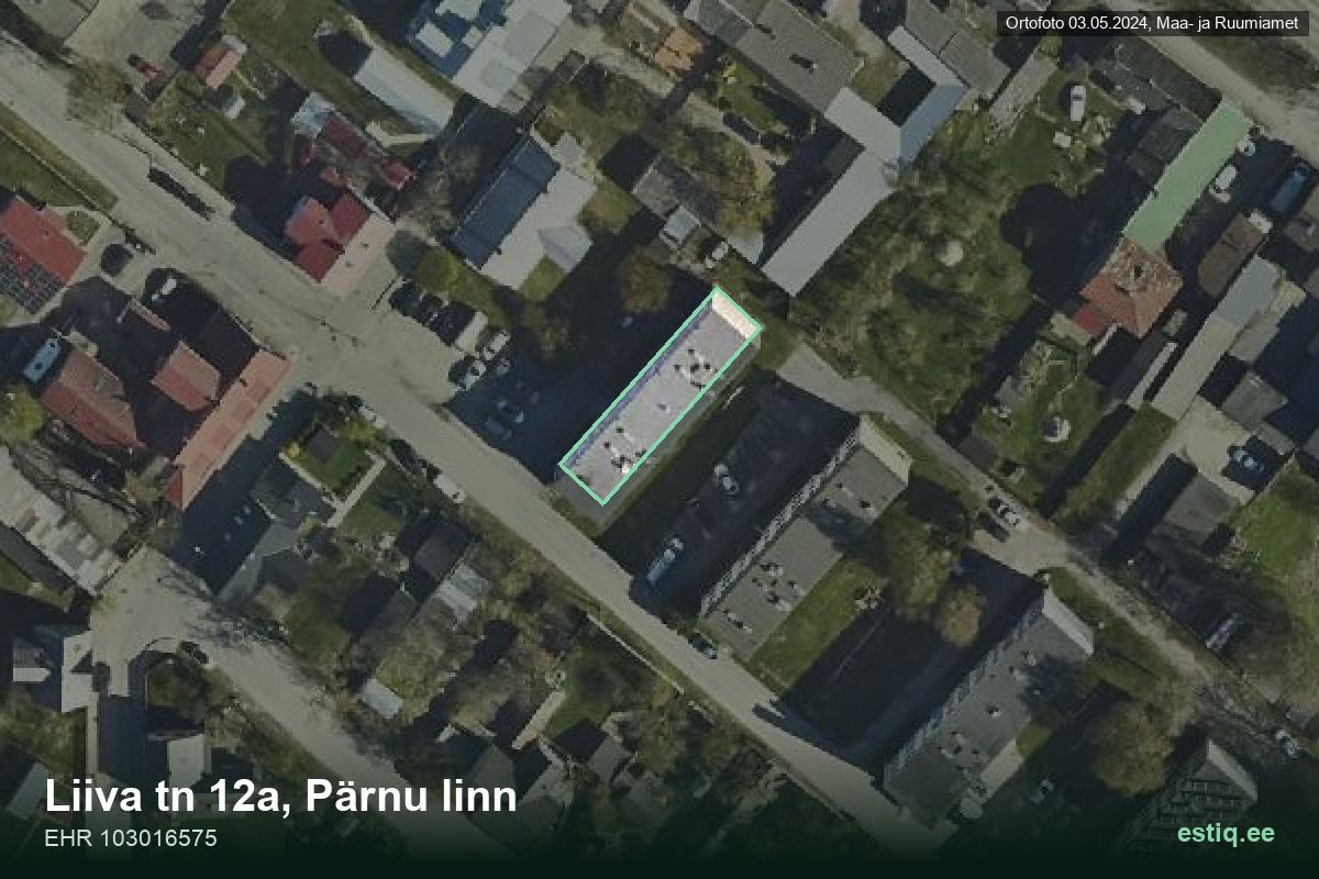 Liiva tänav 12a, Pärnu – hoone aerofoto, kontuur ehitisregistri (EHR) andmetest