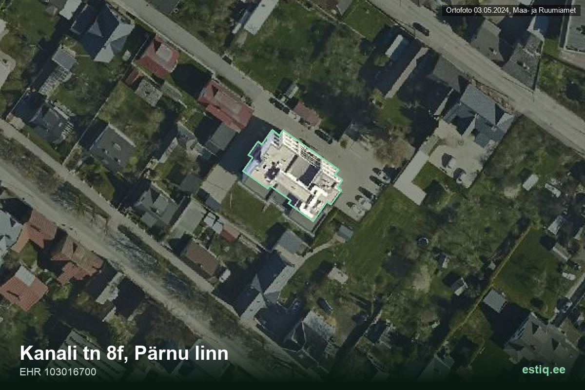 Kanali tänav 8f, Pärnu – hoone aerofoto, kontuur ehitisregistri (EHR) andmetest