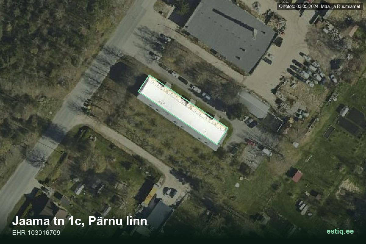 Jaama tänav 1c, Pärnu – hoone aerofoto, kontuur ehitisregistri (EHR) andmetest