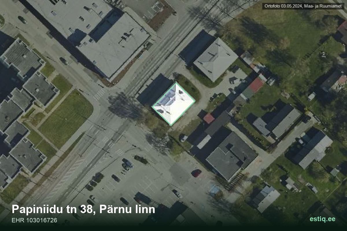 Papiniidu tänav 38, Pärnu – hoone aerofoto, kontuur ehitisregistri (EHR) andmetest