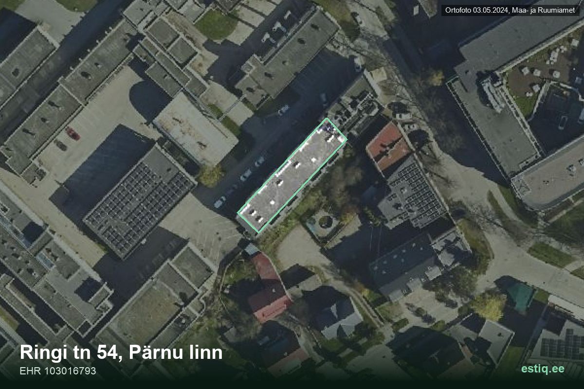 Ringi tänav 54, Pärnu – аэрофото дома, контур по данным регистра строений (EHR)