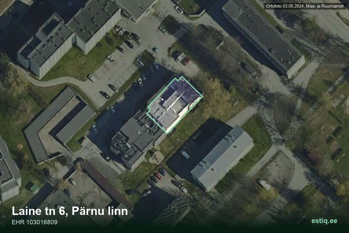 Laine tänav 6, Pärnu – aerial photo of the building, outline from the Building Register (EHR)