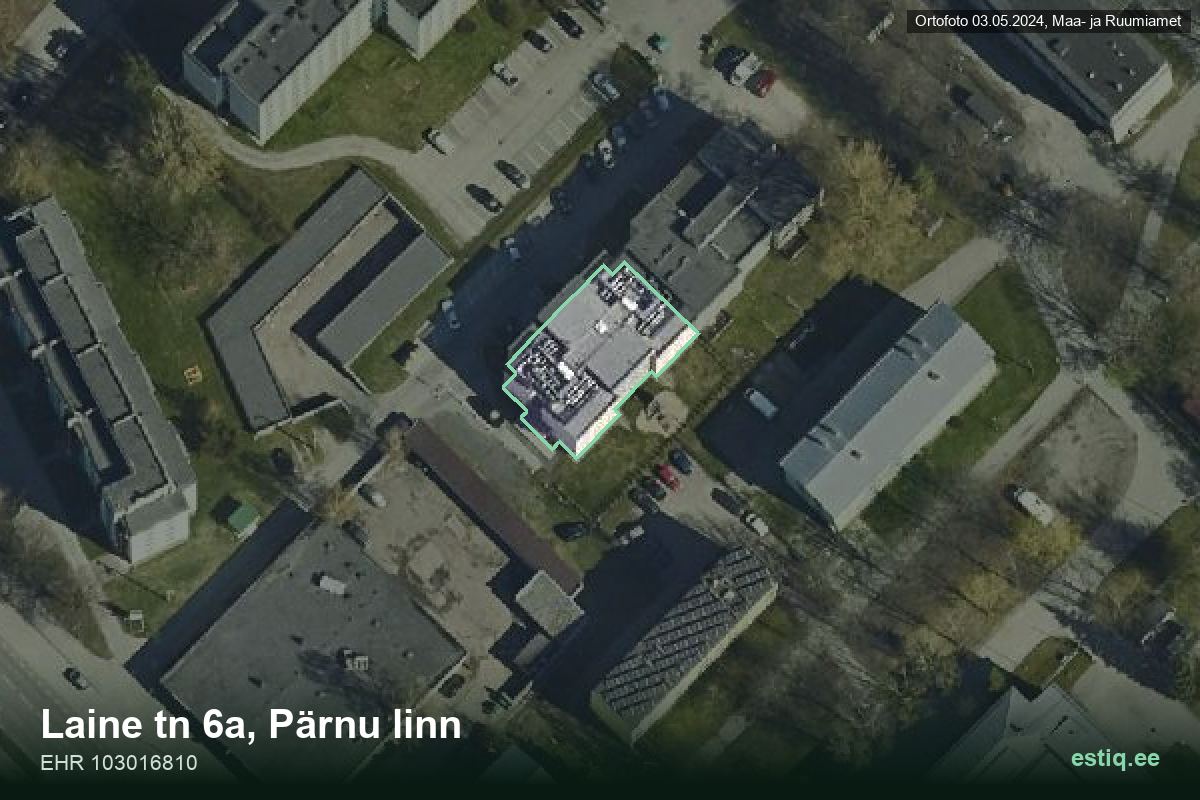 Laine tänav 6a, Pärnu – hoone aerofoto, kontuur ehitisregistri (EHR) andmetest