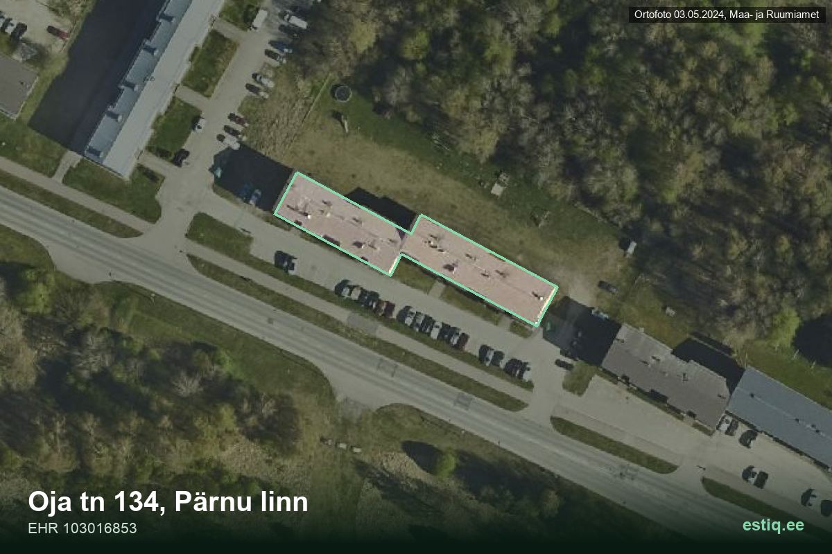 Oja tänav 134, Pärnu – аэрофото дома, контур по данным регистра строений (EHR)