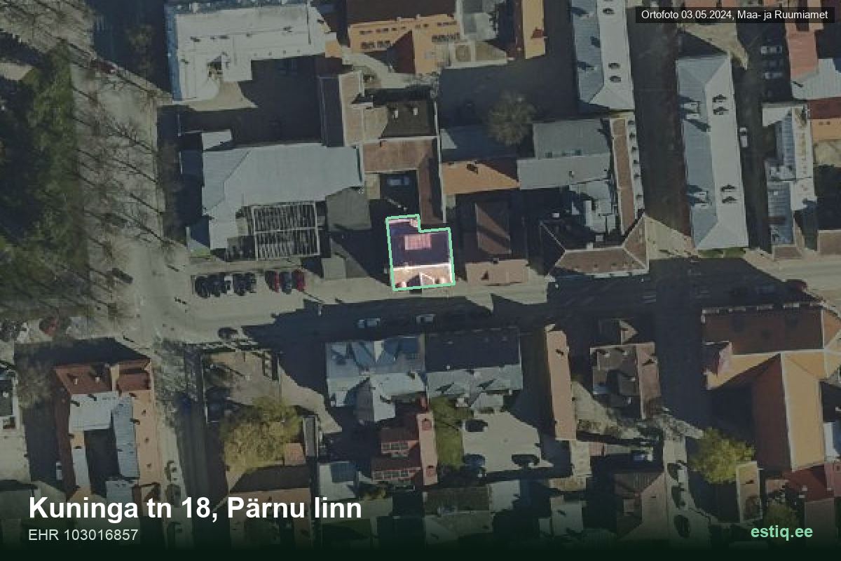 Kuninga tänav 18, Pärnu – hoone aerofoto, kontuur ehitisregistri (EHR) andmetest