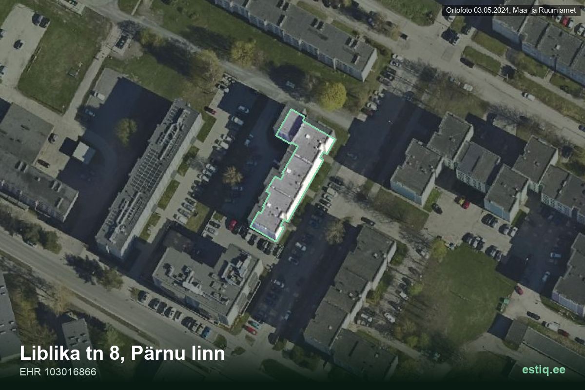 Liblika tänav 8, Pärnu – hoone aerofoto, kontuur ehitisregistri (EHR) andmetest