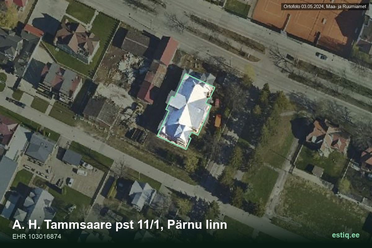 Tammsaare pst 11/1, Pärnu – hoone aerofoto, kontuur ehitisregistri (EHR) andmetest