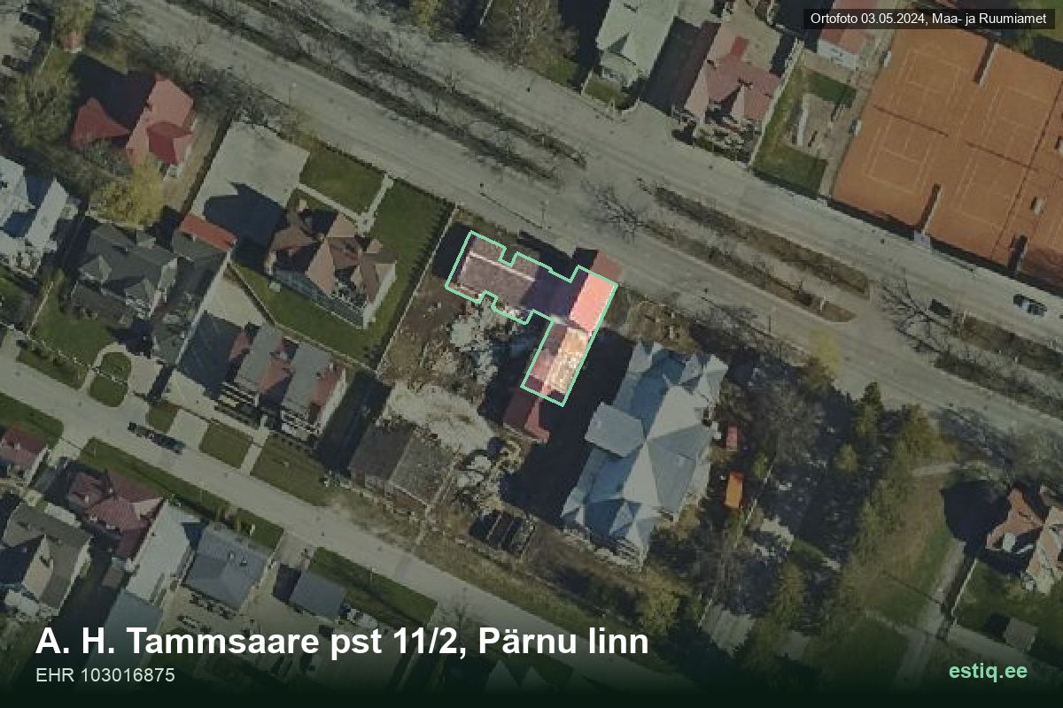 Tammsaare pst 11/2, Pärnu – hoone aerofoto, kontuur ehitisregistri (EHR) andmetest