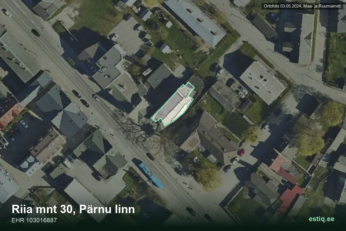 Riia mnt 30, Pärnu – hoone aerofoto, kontuur ehitisregistri (EHR) andmetest