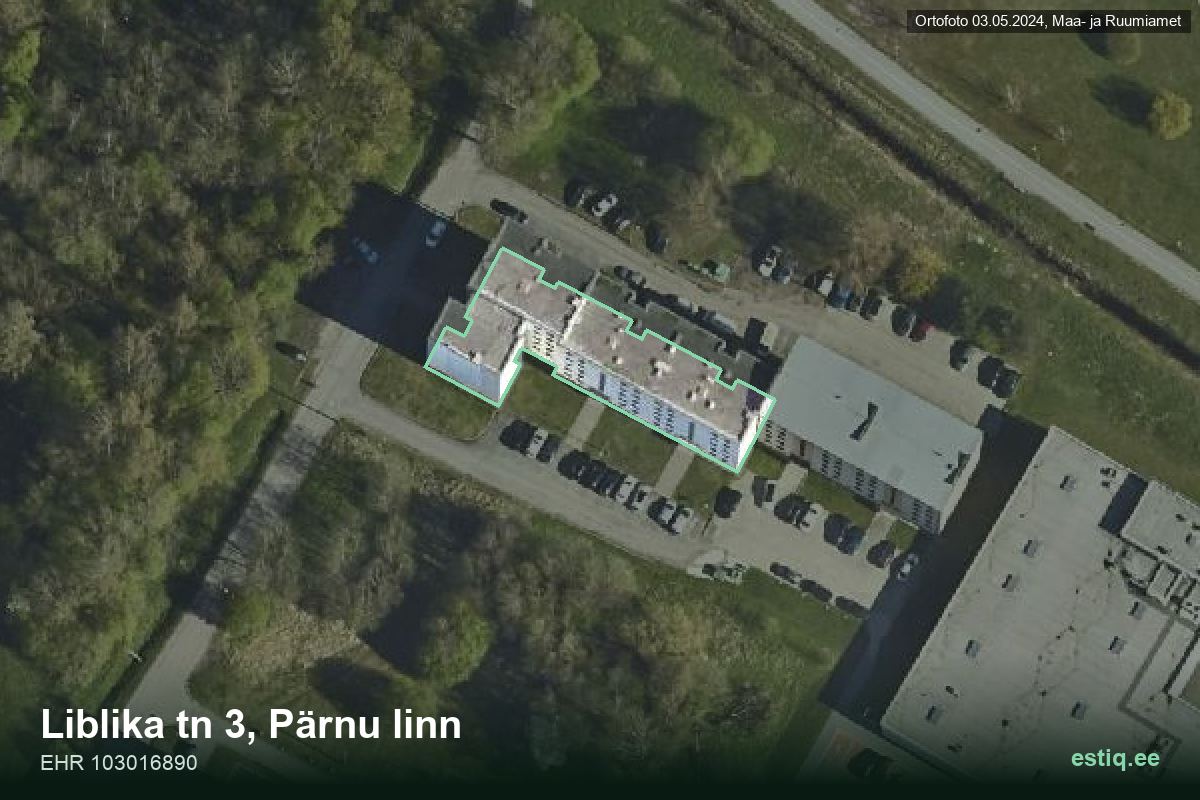 Liblika tänav 3, Pärnu – hoone aerofoto, kontuur ehitisregistri (EHR) andmetest