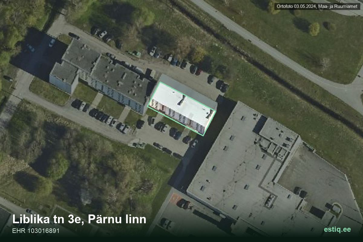 Liblika tänav 3e, Pärnu – hoone aerofoto, kontuur ehitisregistri (EHR) andmetest