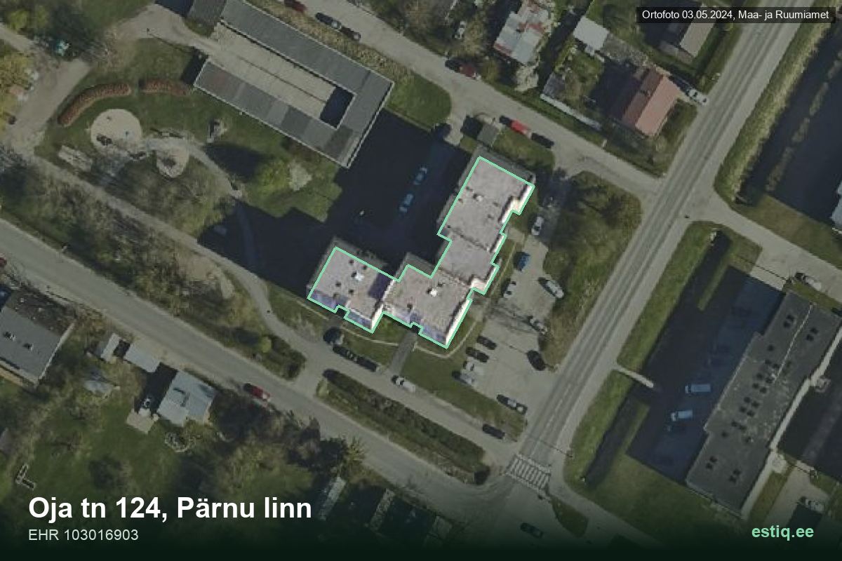 Oja tänav 124, Pärnu – aerial photo of the building, outline from the Building Register (EHR)