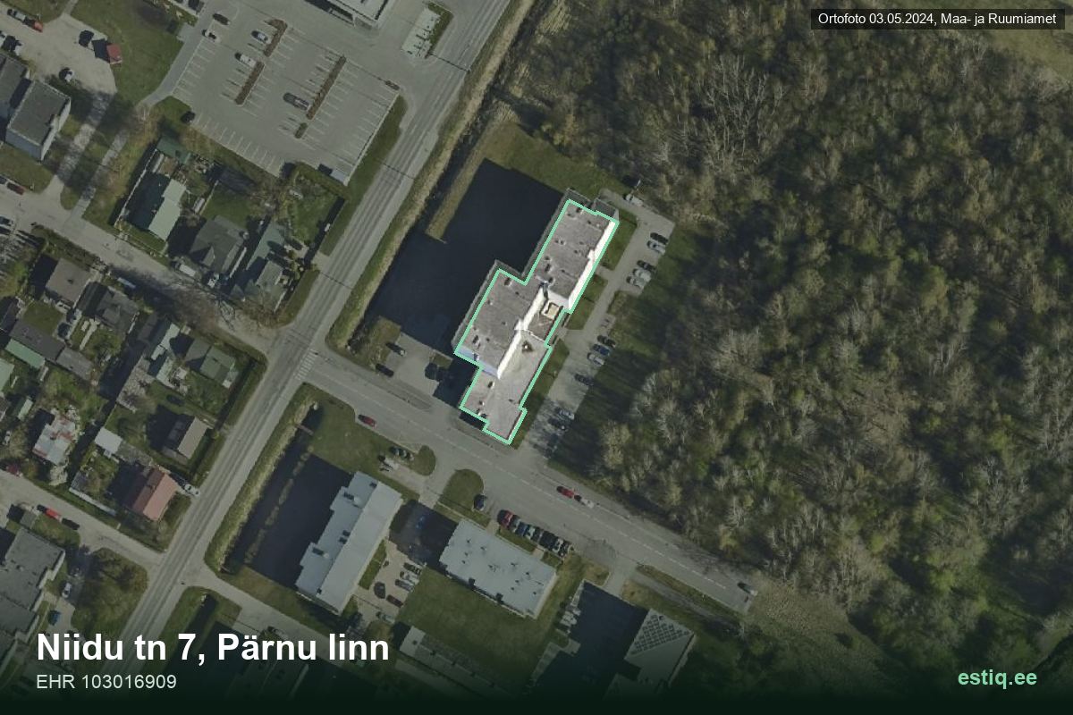 Niidu tänav 7, Pärnu – ilmakuva rakennuksesta, ääriviiva rakennusrekisteristä (EHR)