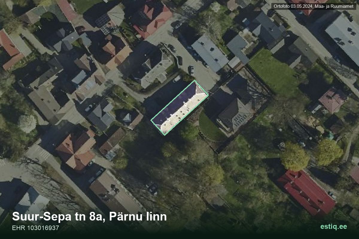 Suur-Sepa tänav 8a, Pärnu – ilmakuva rakennuksesta, ääriviiva rakennusrekisteristä (EHR)