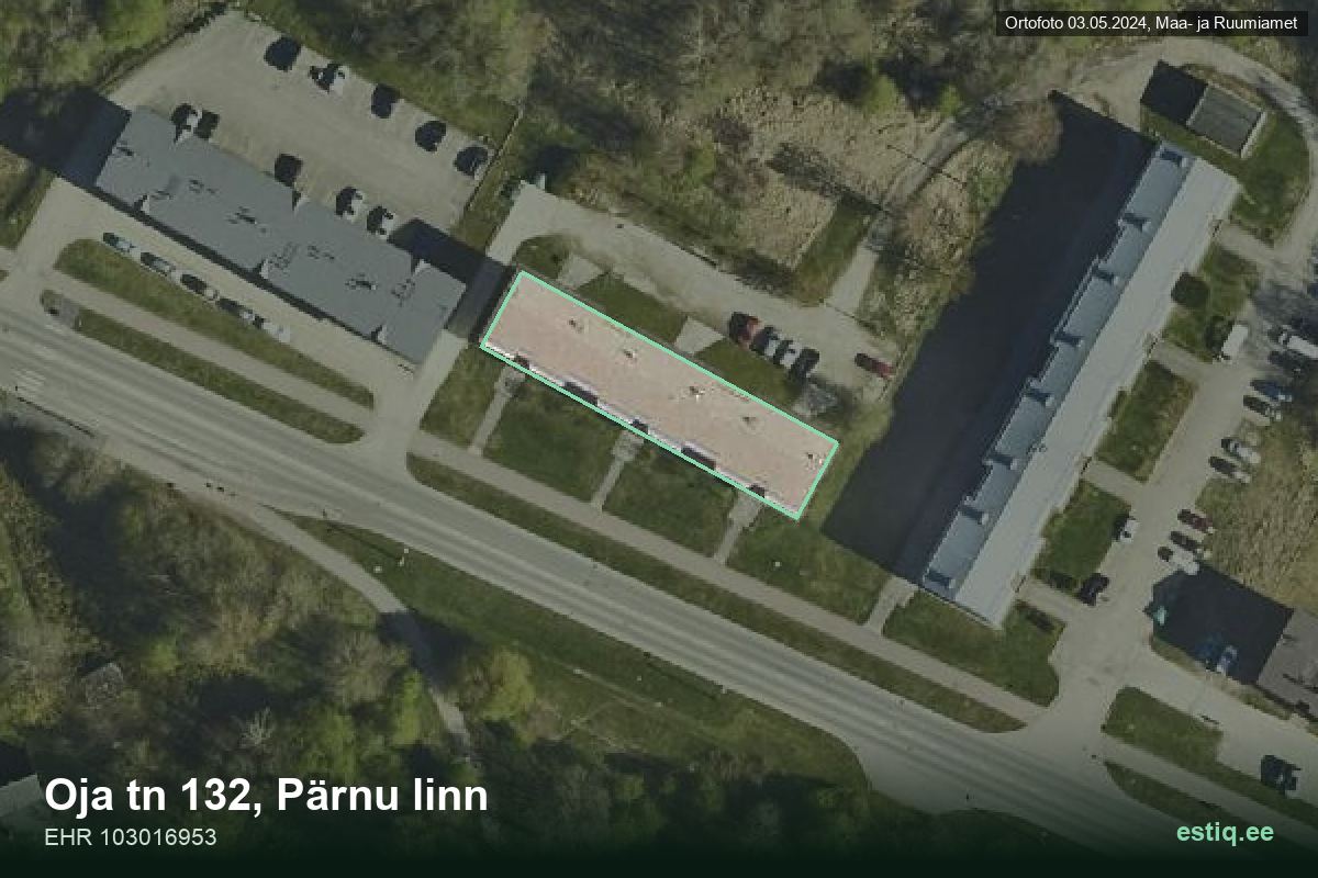 Oja tänav 132, Pärnu – hoone aerofoto, kontuur ehitisregistri (EHR) andmetest