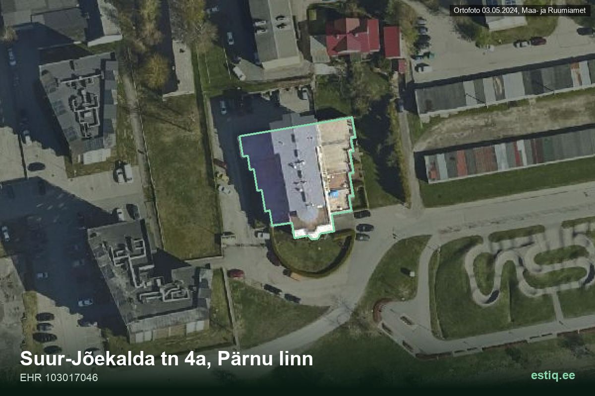 Suur-Jõekalda tänav 4a, Pärnu – аэрофото дома, контур по данным регистра строений (EHR)
