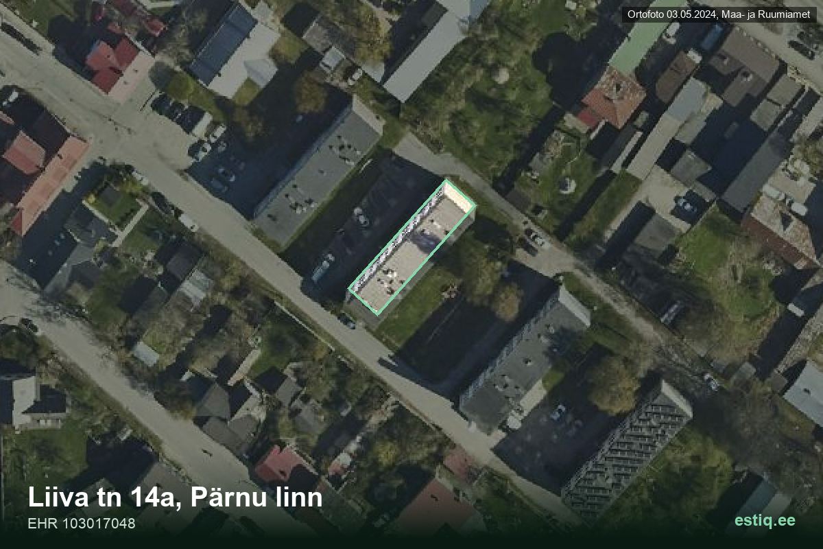 Liiva tänav 14a, Pärnu – aerial photo of the building, outline from the Building Register (EHR)