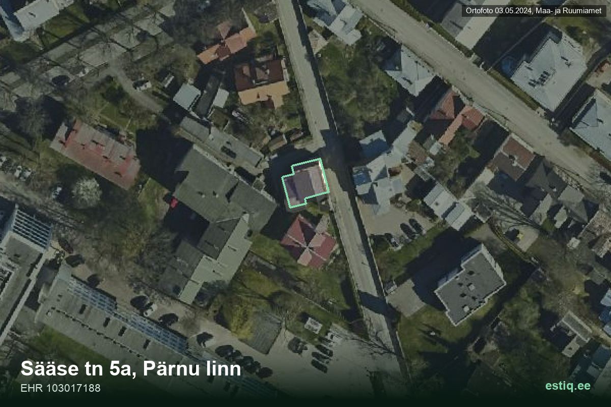 Sääse tänav 5a, Pärnu – аэрофото дома, контур по данным регистра строений (EHR)