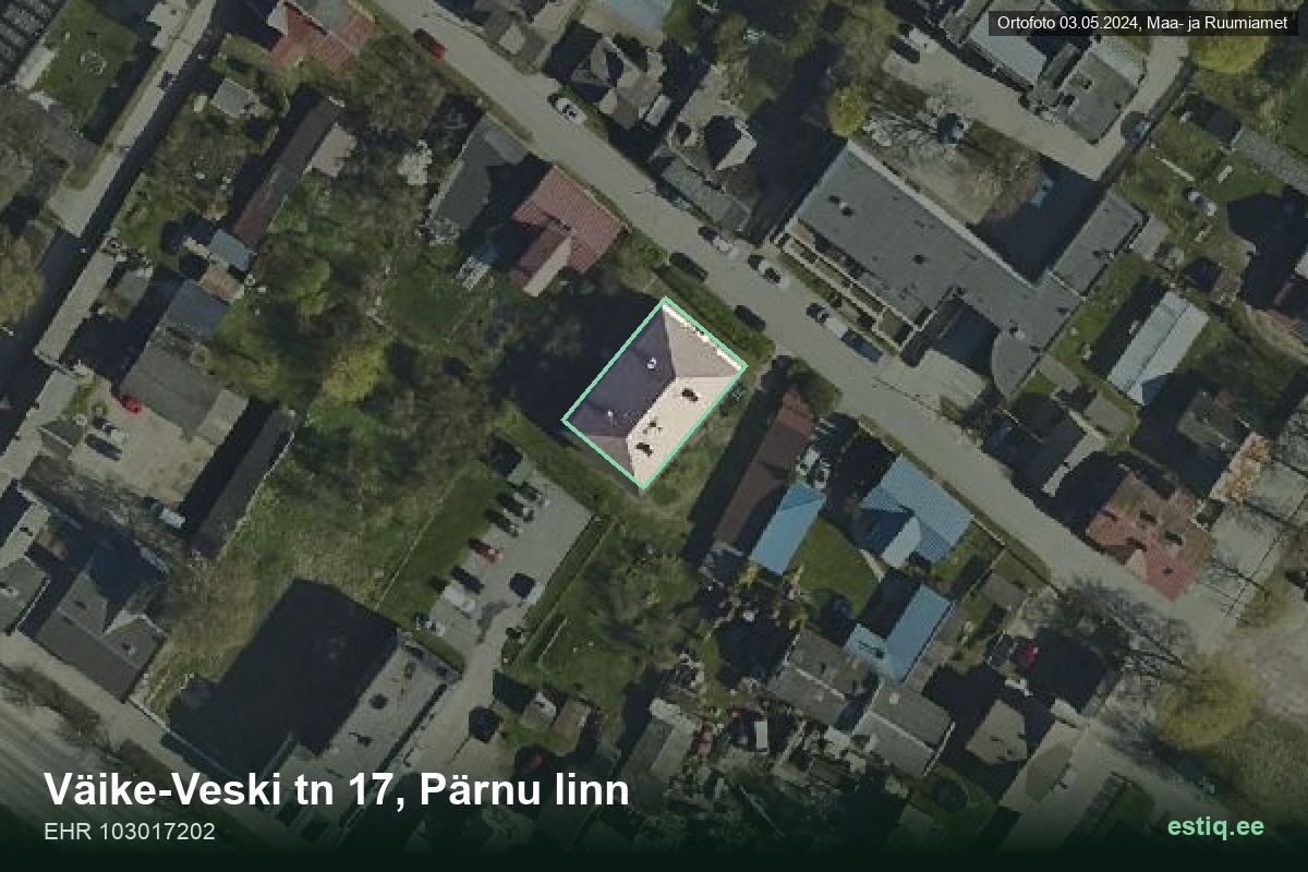 Väike-Veski tänav 17, Pärnu – hoone aerofoto, kontuur ehitisregistri (EHR) andmetest