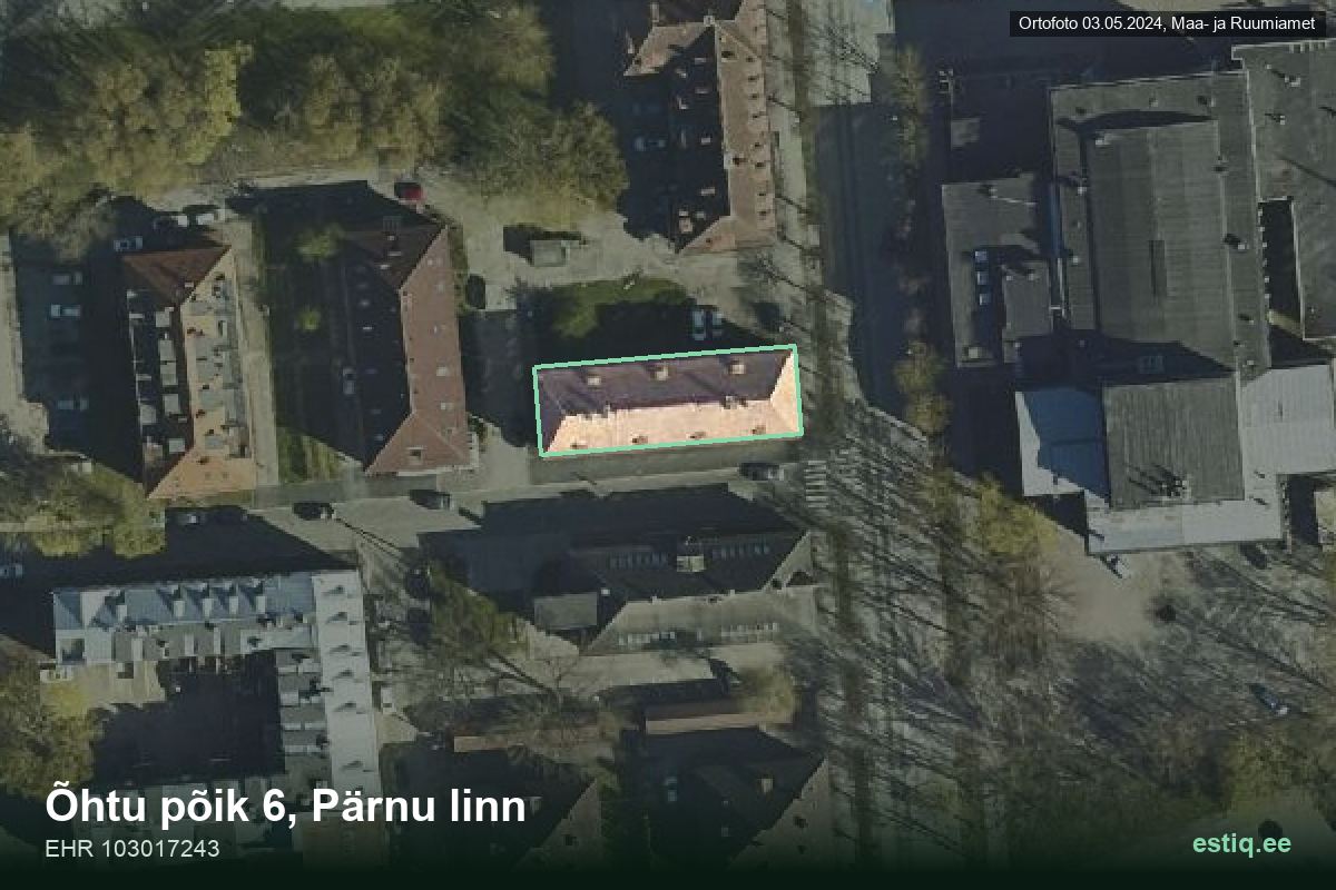 Õhtu põik 6, Pärnu – аэрофото дома, контур по данным регистра строений (EHR)