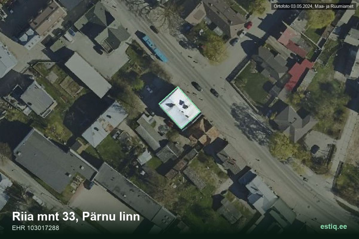 Riia mnt 33, Pärnu – hoone aerofoto, kontuur ehitisregistri (EHR) andmetest