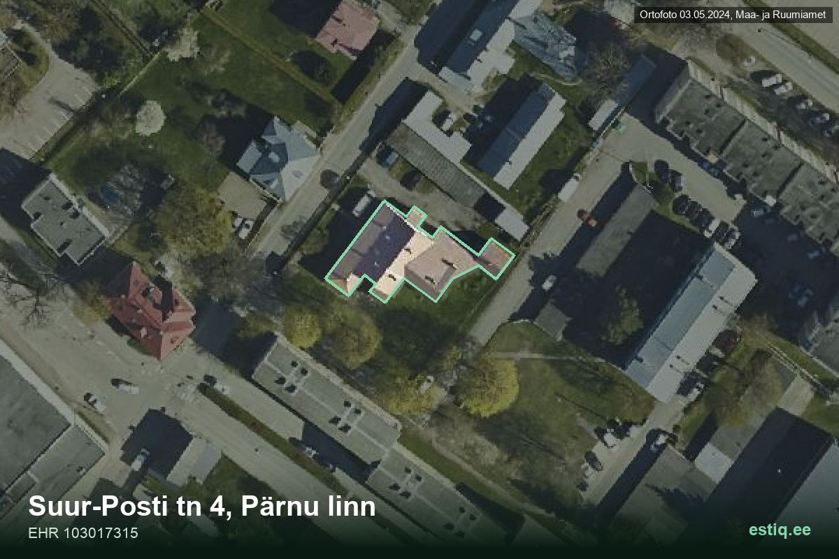 Suur-Posti tänav 4, Pärnu – aerial photo of the building, outline from the Building Register (EHR)