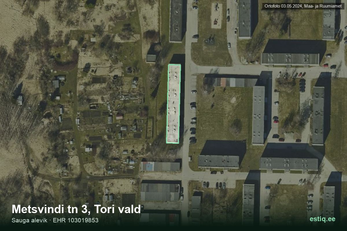 Metsvindi tänav 3, Tori – hoone aerofoto, kontuur ehitisregistri (EHR) andmetest