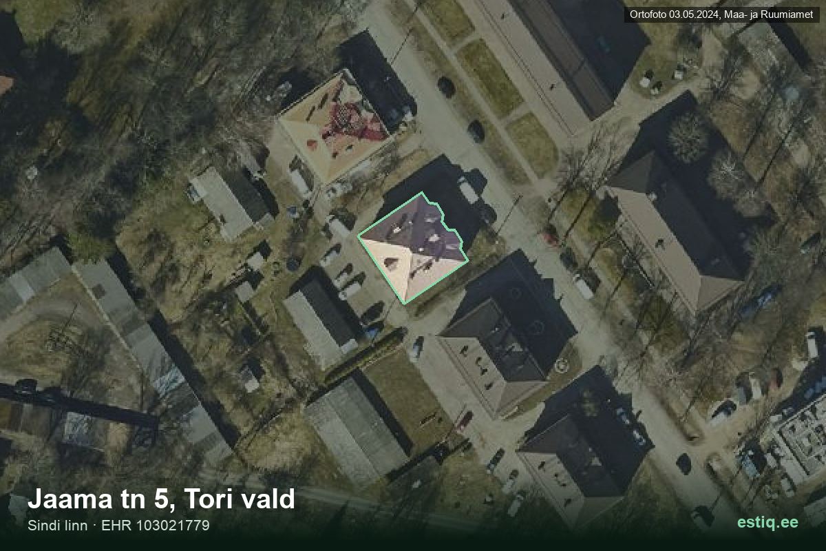 Jaama tänav 5, Tori – aerial photo of the building, outline from the Building Register (EHR)
