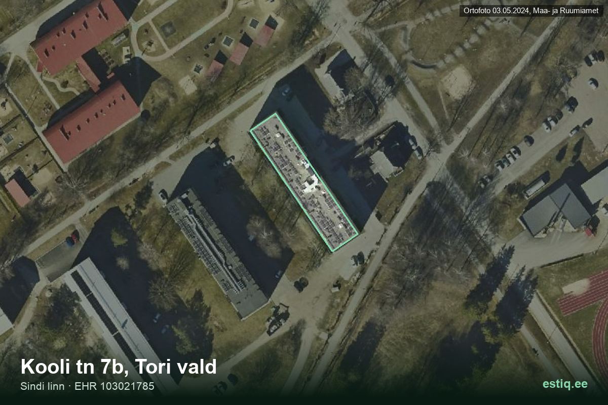 Kooli tänav 7b, Tori – hoone aerofoto, kontuur ehitisregistri (EHR) andmetest