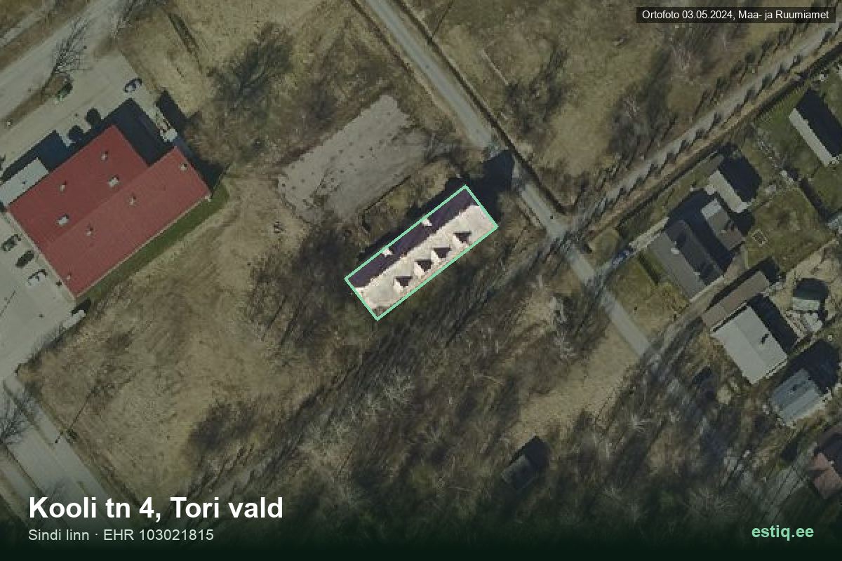 Kooli tänav 4, Tori – aerial photo of the building, outline from the Building Register (EHR)