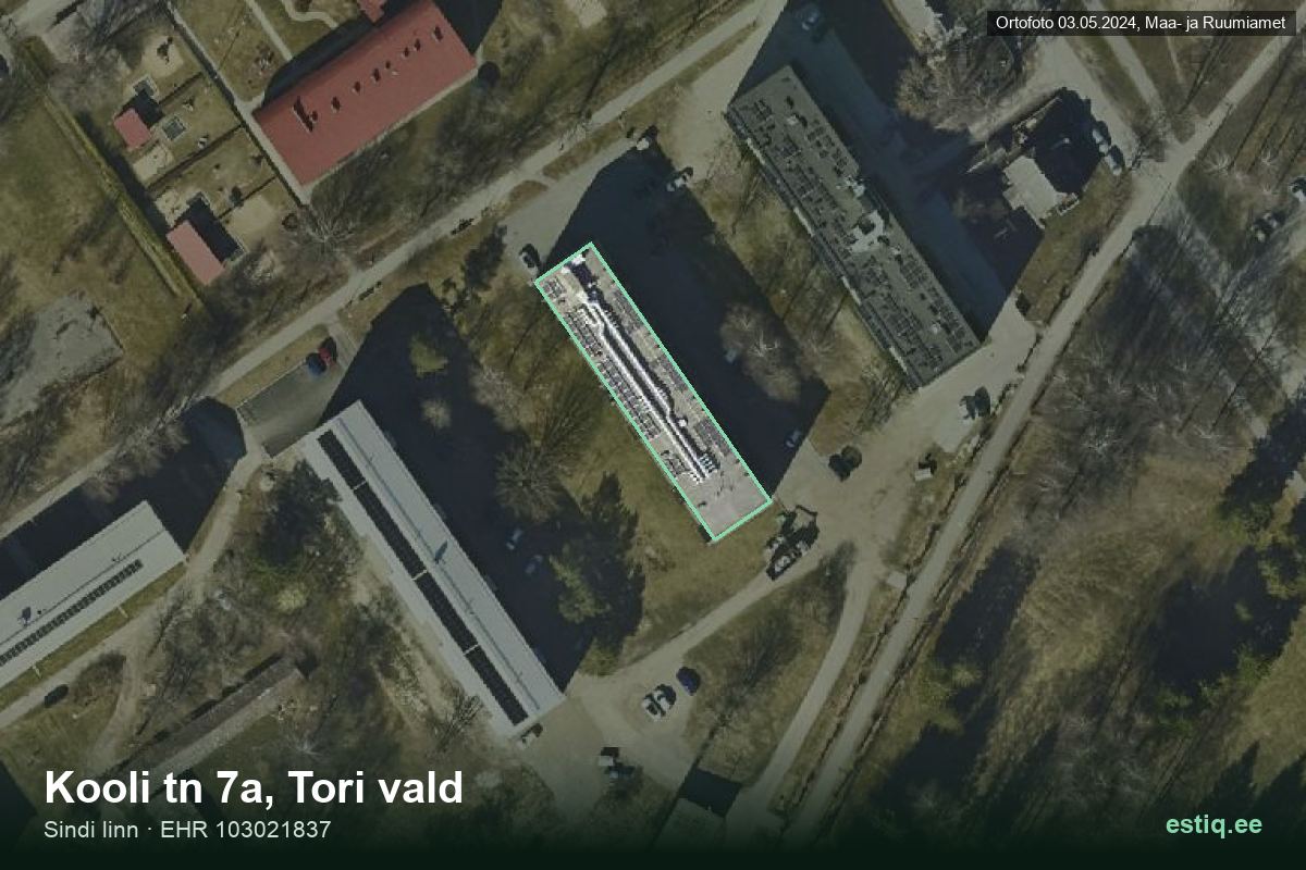 Kooli tänav 7a, Tori – aerial photo of the building, outline from the Building Register (EHR)