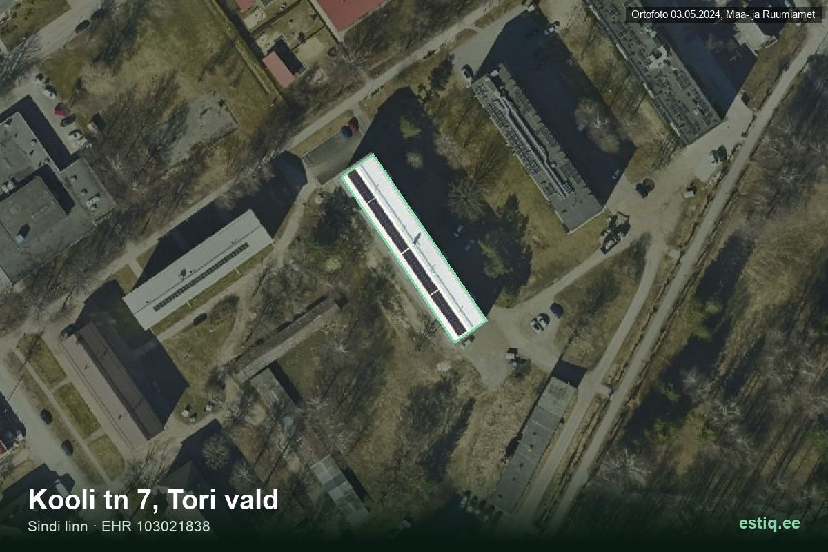 Kooli tänav 7, Tori – aerial photo of the building, outline from the Building Register (EHR)