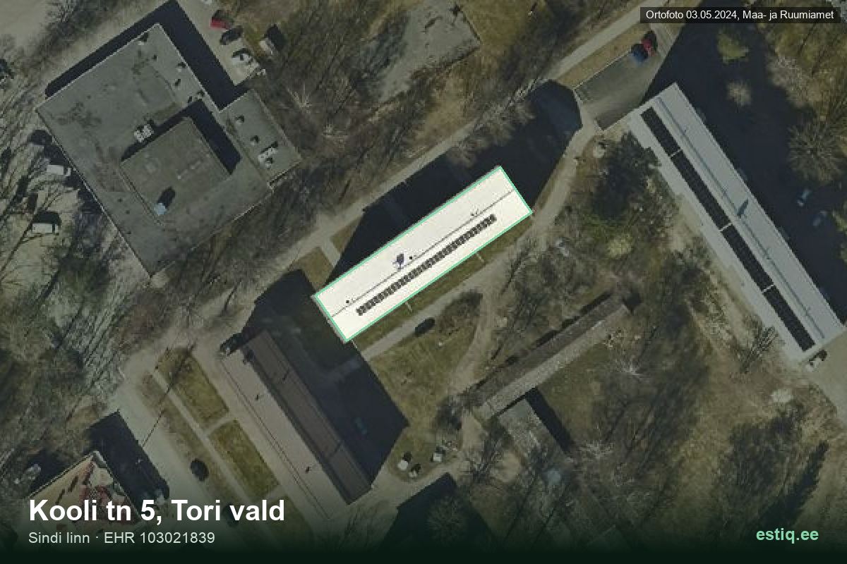 Kooli tänav 5, Tori – hoone aerofoto, kontuur ehitisregistri (EHR) andmetest