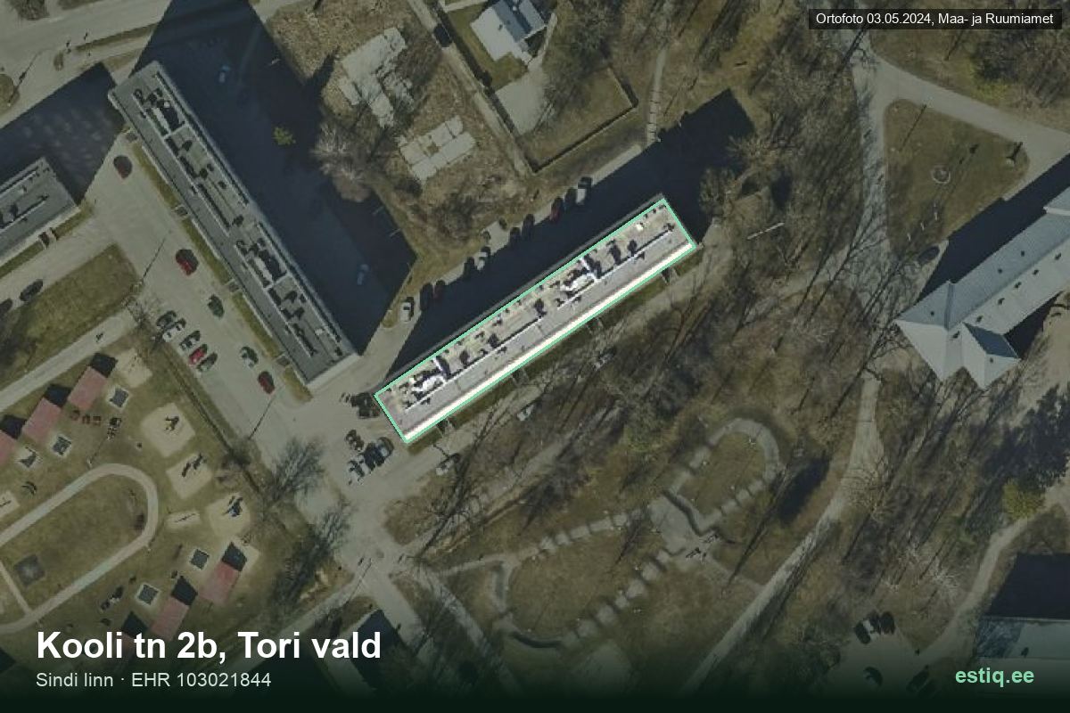 Kooli tänav 2b, Tori – hoone aerofoto, kontuur ehitisregistri (EHR) andmetest