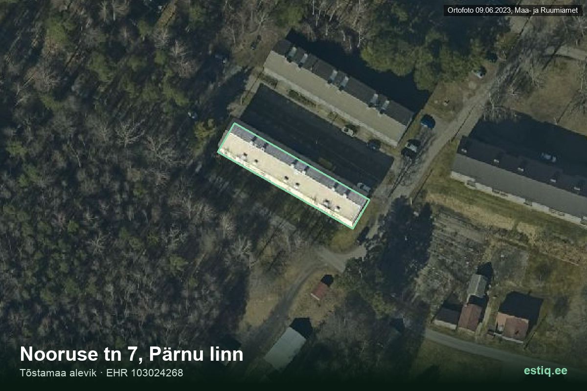 Nooruse tänav 7, Pärnu – hoone aerofoto, kontuur ehitisregistri (EHR) andmetest