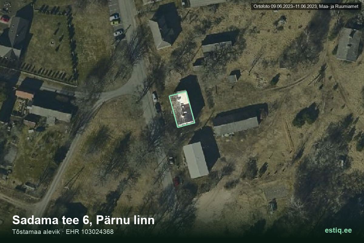 Sadama tee 6, Pärnu – aerial photo of the building, outline from the Building Register (EHR)