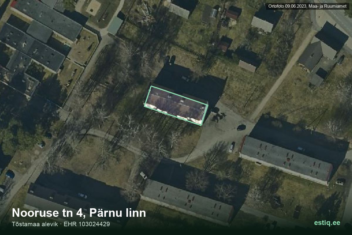 Nooruse tänav 4, Pärnu – аэрофото дома, контур по данным регистра строений (EHR)