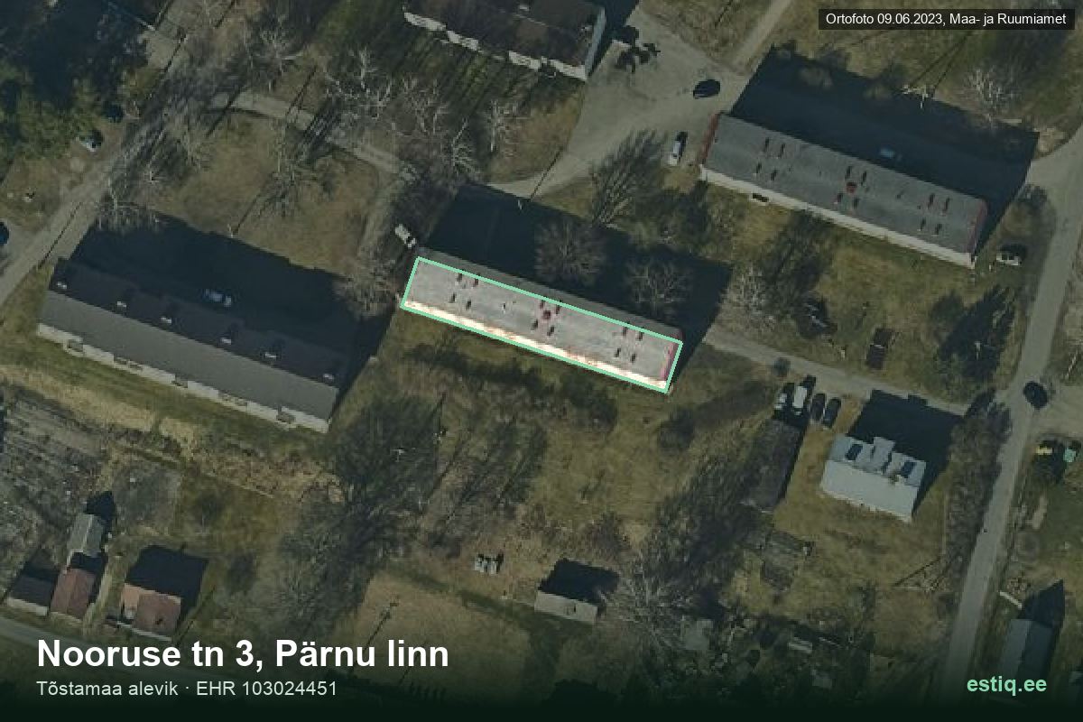 Nooruse tänav 3, Pärnu – ilmakuva rakennuksesta, ääriviiva rakennusrekisteristä (EHR)