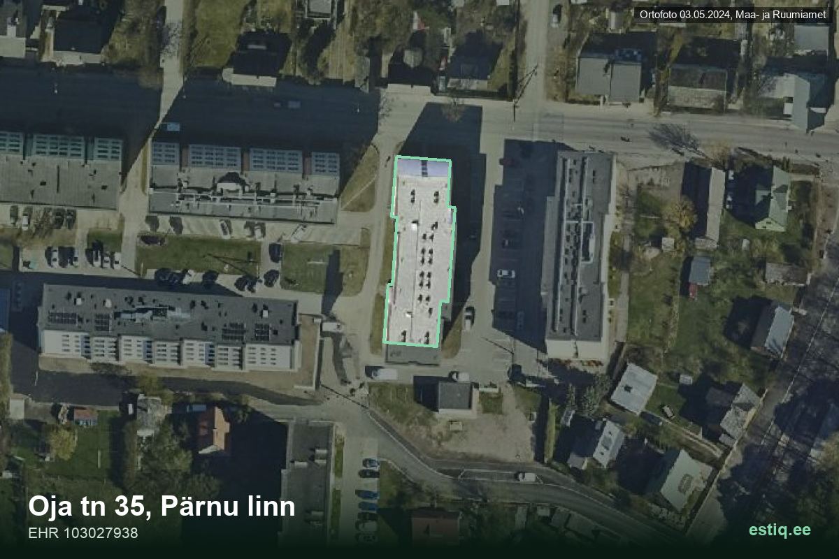 Oja tänav 35, Pärnu – hoone aerofoto, kontuur ehitisregistri (EHR) andmetest